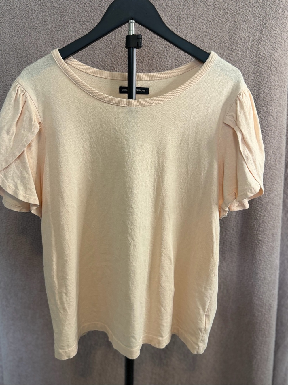 Citizens of Humanity Adele Tulip Sleeve T-Shirt Large Ivory Cream